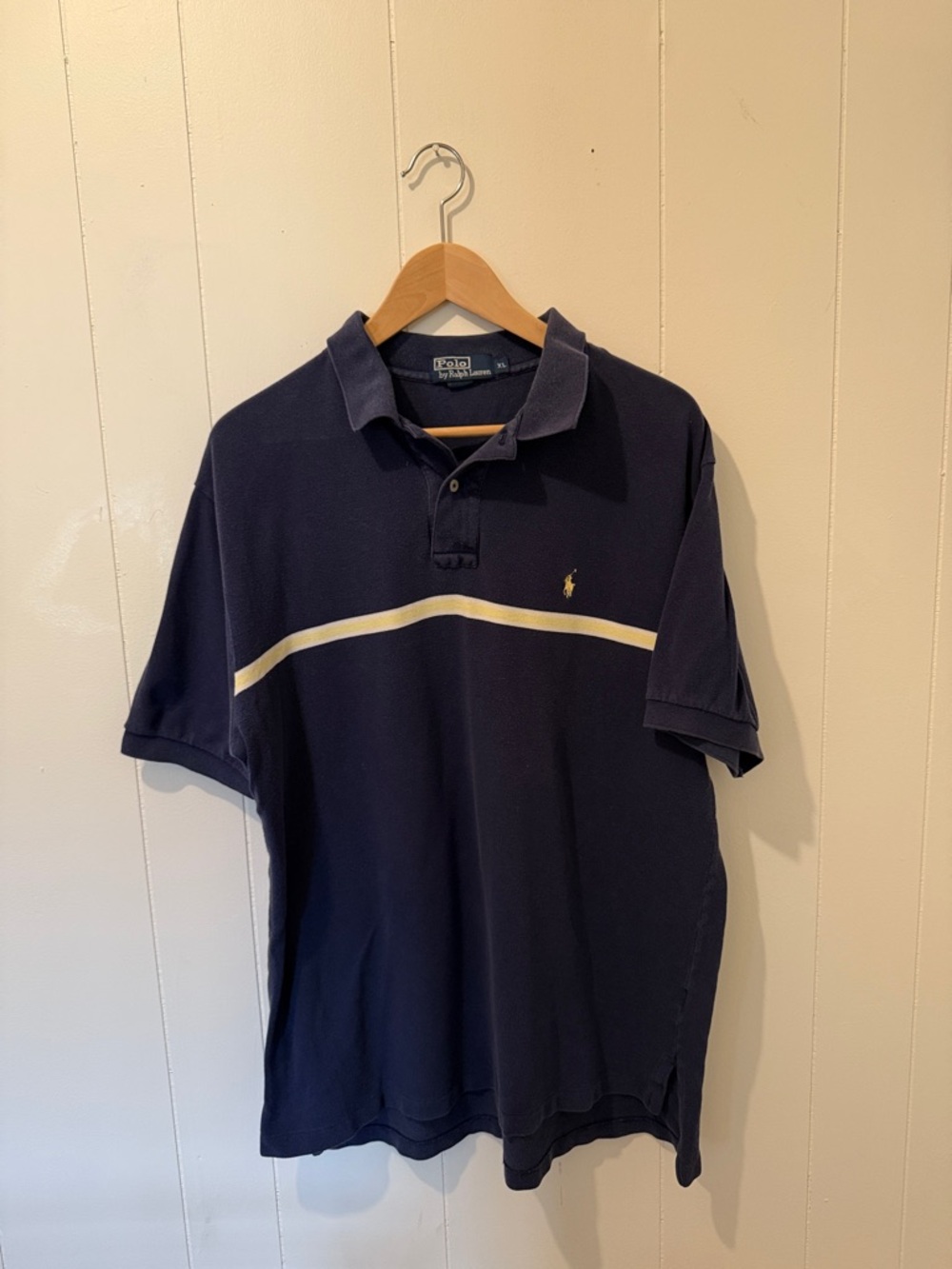 Polo by Ralph Lauren Navy Polo with Cream Stripe and Pony Logo